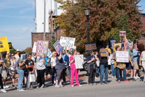 During the No Kings protest, the Kent community gathered on Water Street, protesting Donald Trump's presidency on Saturday, Oct. 18, 2025.